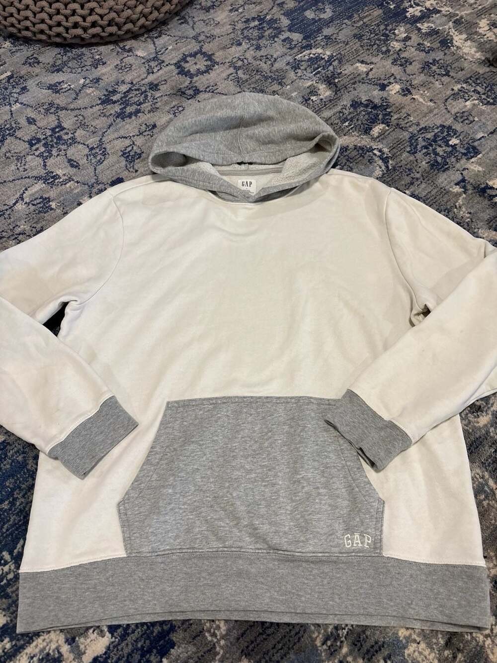 Gap Hoodie Size L Gray White Colorblock Sweatshirt